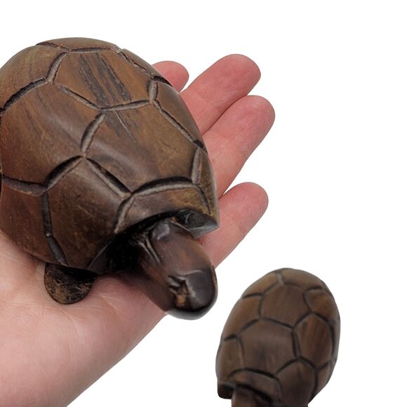 Two (2) Hand Carved Monkeywood Turtles Tortoises Wooden Figurines 5" - Picture 2 of 8